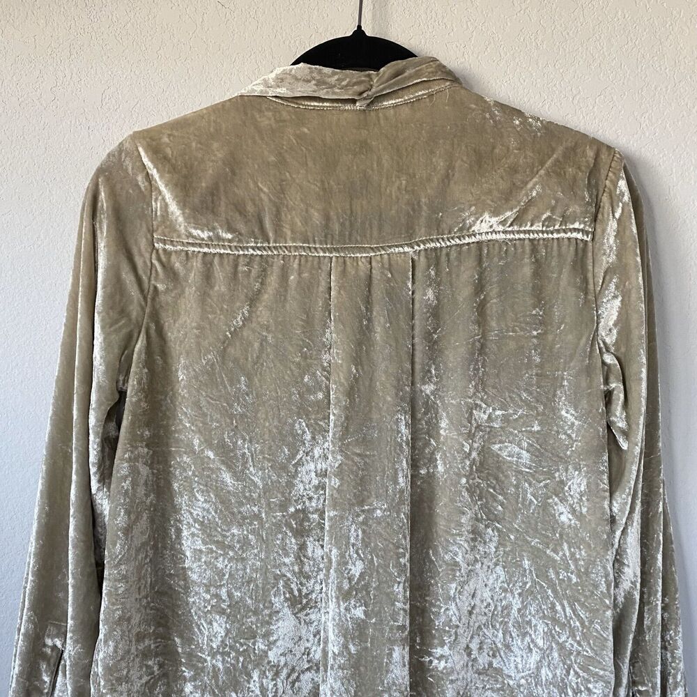 Maeve Womens Long Sleeve Hi-Lo Crushed Velvet Button Down Champaign Shirt Size 0 - Picture 6 of 15